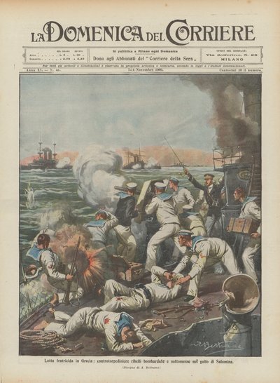 Fratricidal Struggle in Greece, Rebel Destroyers Bombarded and Subdued in the Gulf of Salamis by Achille Beltrame