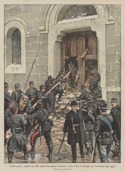 The Last War, Assault with 2000 Soldiers on a Small Seminary and a Church in Brittany by Achille Beltrame