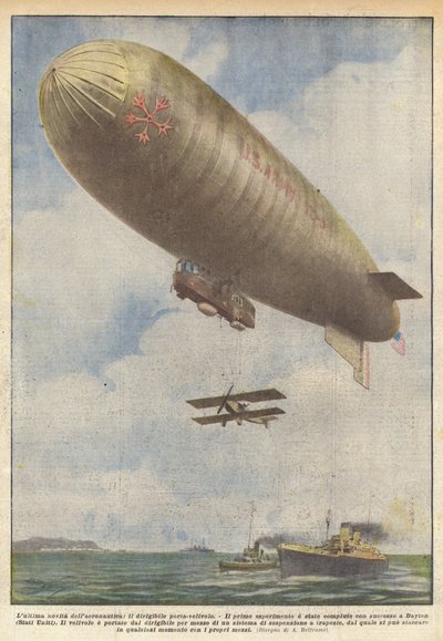 The latest in aeronautics, the airship aircraft carrier by Achille Beltrame