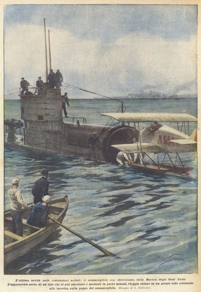 The Latest Innovation in Naval Construction, the Submarine with Seaplane, of the United States Navy by Achille Beltrame