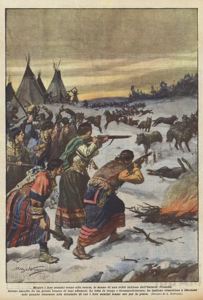 While their men were hunting, the women of an Indian tribe in Ontario (Canada) were by Achille Beltrame