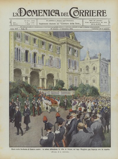 Death of the Duchess of Genoa, the Body Leaves the Villa of Stresa on Lake Maggiore by Achille Beltrame