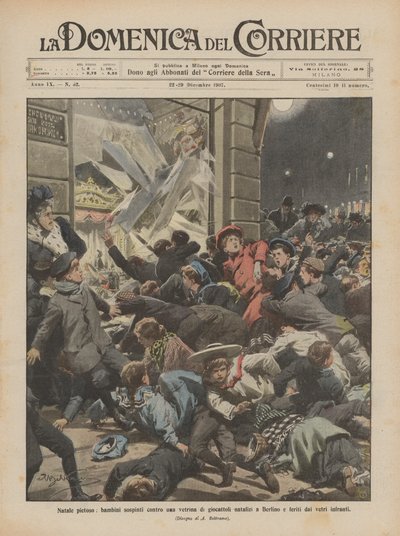 Pitiful Christmas, Children Pushed Against a Christmas Toy Shop Window in Berlin and Injured by Broken Glass by Achille Beltrame
