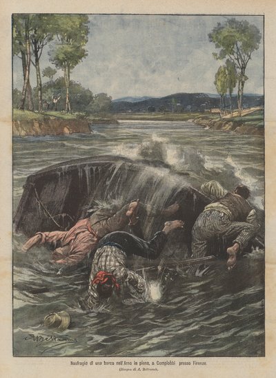 Shipwreck of a boat in the flooded Arno, at Compiobbi near Florence by Achille Beltrame