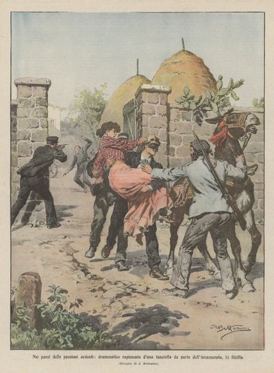 In the lands of ardent passions, dramatic kidnapping of a girl by her lover, in Sicily by Achille Beltrame