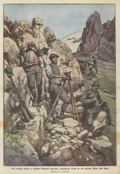In Trentino, as the Austrian offensive develops, optical signals from a position defended by the alpini by Achille Beltrame