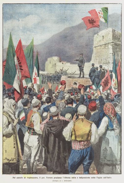 In the Castle of Argirocastro, General Ferrero Proclaims Albania United and Independent Under the Aegis of Italy by Achille Beltrame