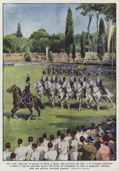 In the Green Amphitheater of Piazza di Siena in Rome, in the Presence of the Duce and One Hundred Thousand Spectators by Achille Beltrame