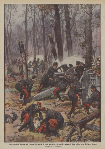 In the Ancient Forest of Argonne, Daily War Between French and Germans Continues by Achille Beltrame
