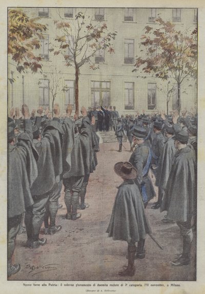 New Forces to the Homeland, the Solemn Oath of Two Thousand Third Category Recruits, November 11, in Milan by Achille Beltrame