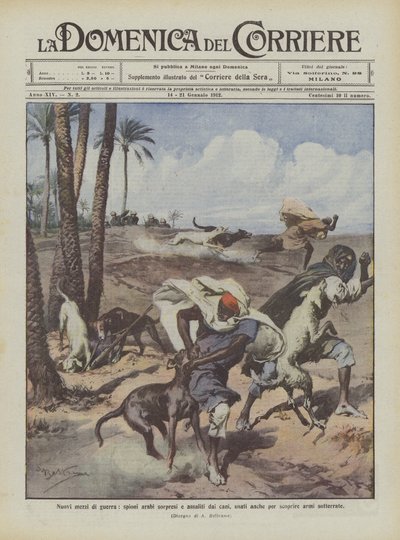 New Means of War, Arab Spies Surprised and Attacked by Dogs, Also Used to Discover Buried Weapons by Achille Beltrame