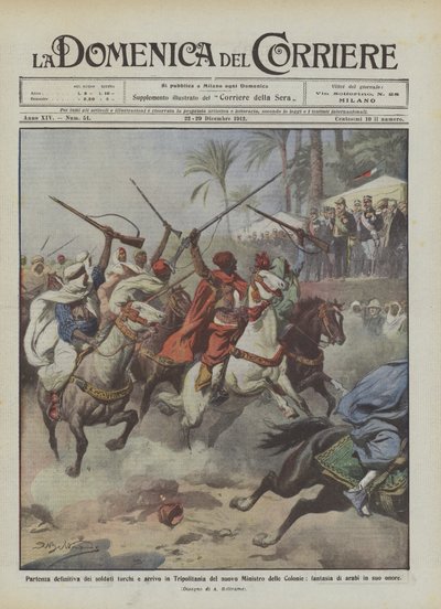 Definitive departure of Turkish soldiers and arrival in Tripolitania of the new Minister of Colonies by Achille Beltrame