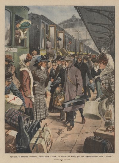 Departure of Dancers, Musicians, and Choristers from La Scala in Milan to Paris for a Performance of La Vestale by Achille Beltrame