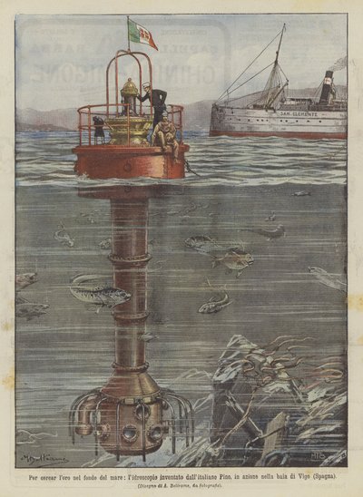 To Search for Gold at the Bottom of the Sea, the Hydroscope Invented by the Italian Pino, in Action by Achille Beltrame