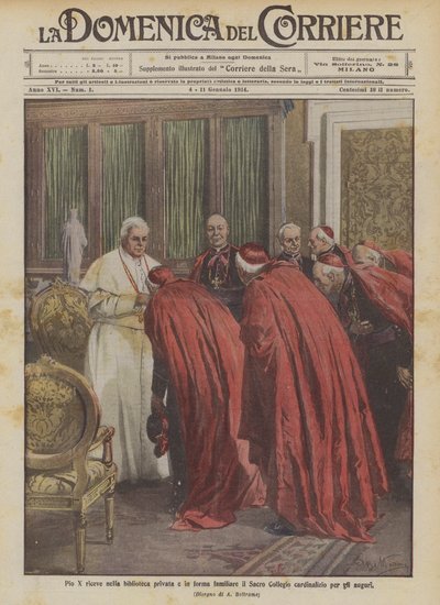 Pius X Receives the Sacred College of Cardinals in the Private Library for Greetings by Achille Beltrame