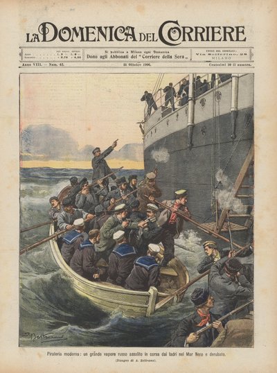 Modern piracy, a large Russian steamer attacked and robbed in the Black Sea by Achille Beltrame