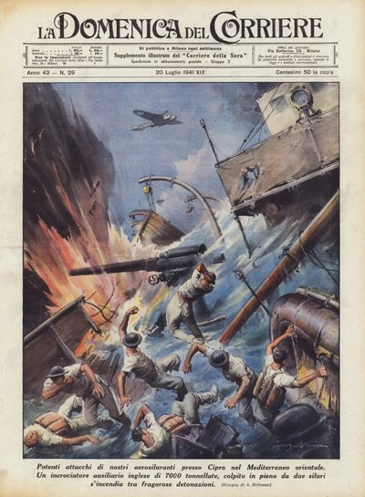 Powerful Attacks by Our Torpedo Bombers Near Cyprus in the Eastern Mediterranean by Achille Beltrame