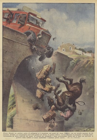 Near Teramo, a bus full of pilgrims collided on the Vomano river bridge by Achille Beltrame