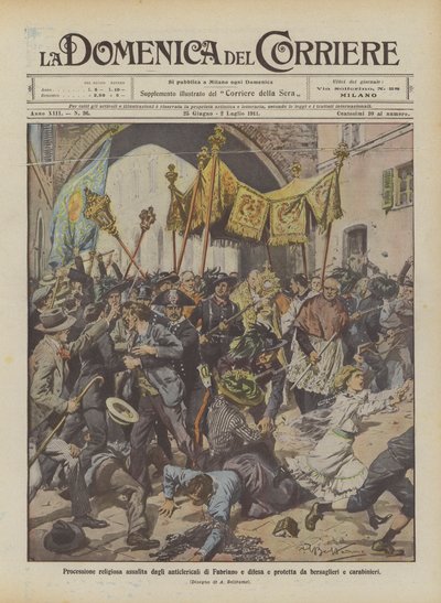 Religious Procession Attacked by Anticlericals in Fabriano and Defended by Bersaglieri and Carabinieri by Achille Beltrame