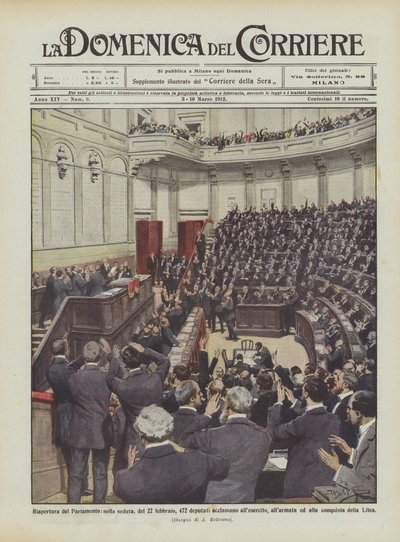 Reopening of Parliament, in the Session of February 22, 472 Deputies Acclaim the Army by Achille Beltrame