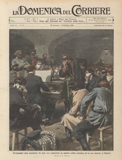 Russian Revolutionaries in Disguise Who, After Kidnapping a Famous Pianist, Attend His Performance by Achille Beltrame