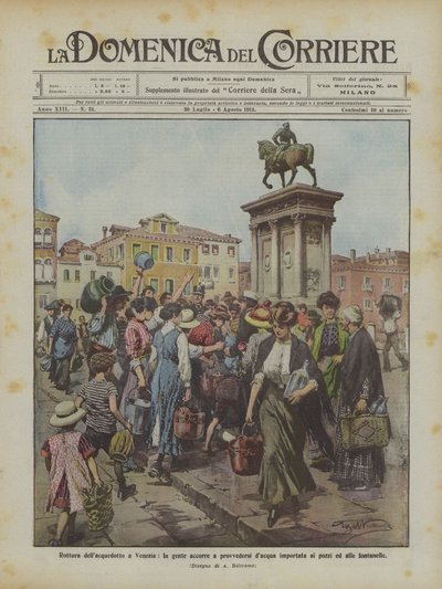 Breakage of the Aqueduct in Venice: People Rush to Fetch Water from Wells and Fountains by Achille Beltrame