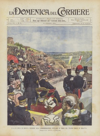The Duke of Genoa Presides Over the Popular Commemoration of Verdi at the Greek Theater of Syracuse by Achille Beltrame