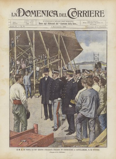 The King Visits the Largest Italian Battleship Under Construction in Castellamare, October 23 by Achille Beltrame