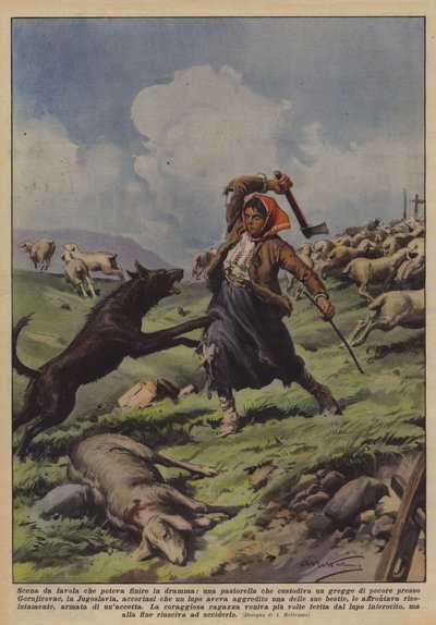 A Fairy Tale Scene That Could Have Ended in Drama, a Shepherdess Guarding a Flock of Sheep by Achille Beltrame