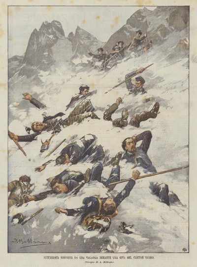 Schoolchildren Surprised by an Avalanche During a Trip in Canton Ticino by Achille Beltrame