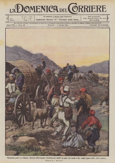 Serious Situation in Albania, Before the Victorious Advance of the Rebels, People from the Mountains and by Achille Beltrame