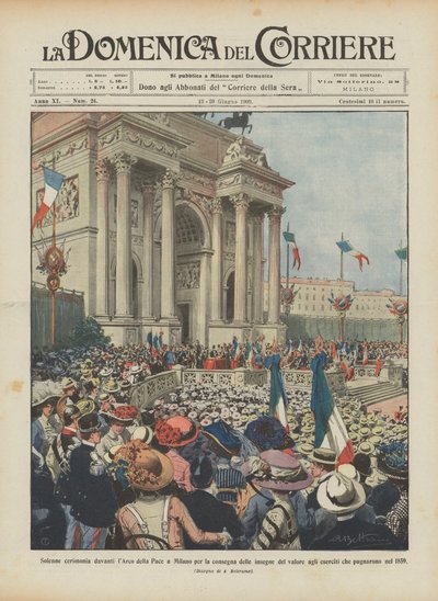 Solemn ceremony in front of the Arch of Peace in Milan for the delivery of valor insignia by Achille Beltrame