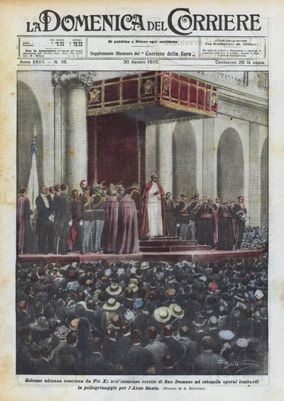 Solemn Audience Granted by Pius XI in the Immense Courtyard of San Damaso to Eight Thousand Lombard Workers by Achille Beltrame
