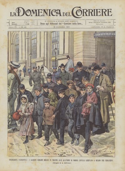 Patriotic Solidarity, The Children Orphaned by the Floods in Modica by Achille Beltrame
