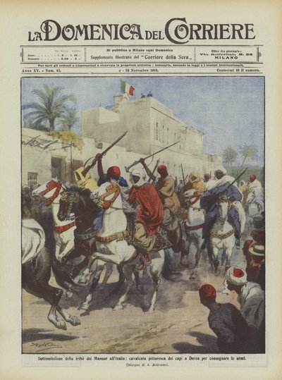 Submission of the Mansur Tribe to Italy, Picturesque Ride of the Leaders in Derna to Surrender Their Weapons by Achille Beltrame