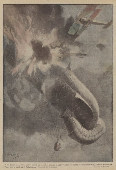 In the Carso, One of Our Aviators Attacked an Enemy Observation Balloon, Which Fell Burning by Achille Beltrame
