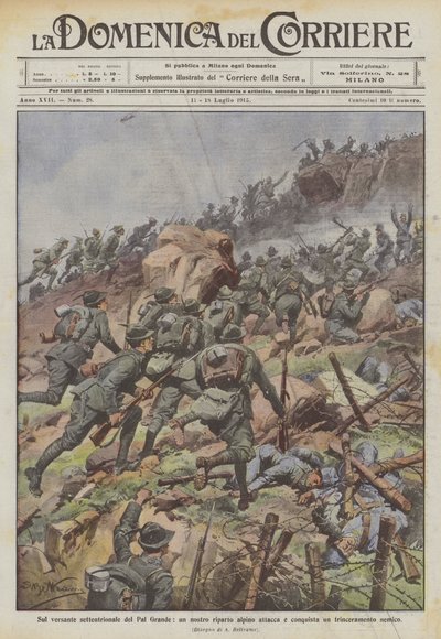 On the northern slope of Pal Grande, our alpine unit attacks and conquers an enemy trench by Achille Beltrame