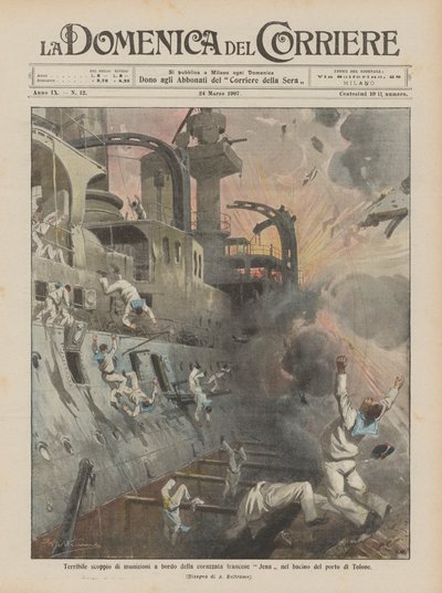 Terrible Explosion of Ammunition on the French Battleship Jena in the Toulon Harbor by Achille Beltrame
