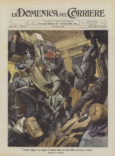 Terrible Journey in a Second-Class Carriage on the Train Between Venice and Milan by Achille Beltrame