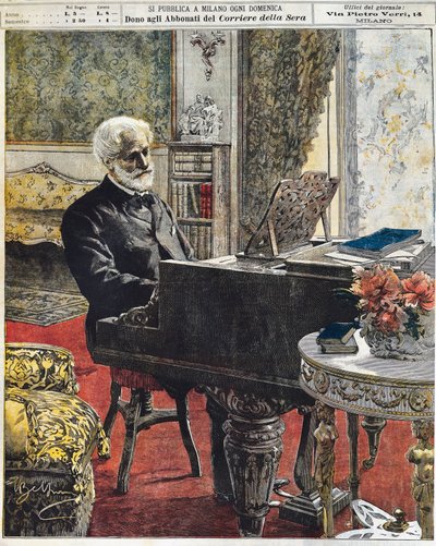 The Italian composer Giuseppe Verdi in his study (plate by Achille Beltrame) by Achille Beltrame