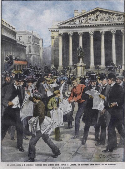 The day after King Edward VII died. Illustration by Achille Beltrame. May 1910 by Achille Beltrame