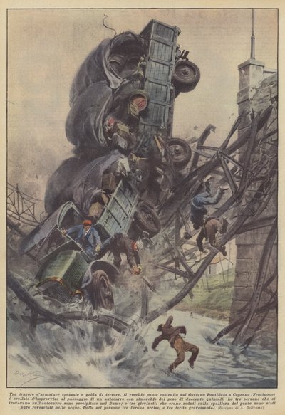 Amid the Roar of Broken Armor and Cries of Terror, the Old Bridge Built by the Government by Achille Beltrame