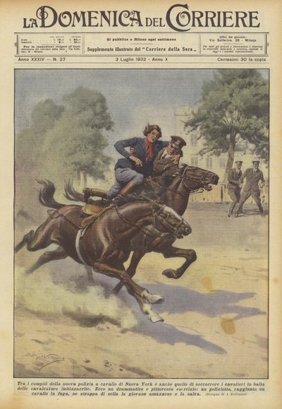 Among the Tasks of the New Mounted Police in New York is Also to Assist Riders... by Achille Beltrame