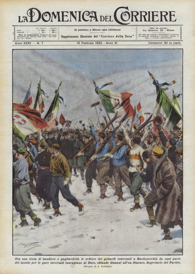 Amidst a Festival of Flags and Banners, the Ranks of Students Gathered in Bardonecchia from All... by Achille Beltrame