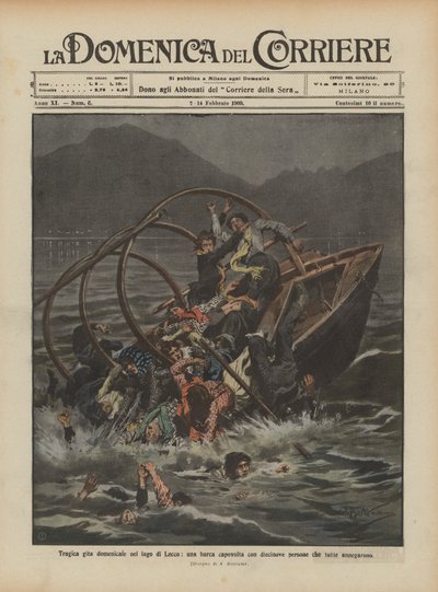 Tragic Sunday Trip on Lake Lecco, a Boat Capsized with Nineteen People All Drowned by Achille Beltrame