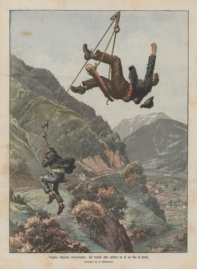 Tragic Childish Adventure, From the Mountain to the Valley on a Wire by Achille Beltrame