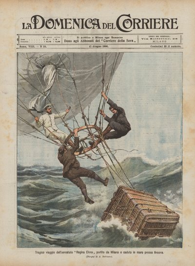 Tragic journey of the Regina Elena balloon, departed from Milan and crashed into the sea near Ancona by Achille Beltrame