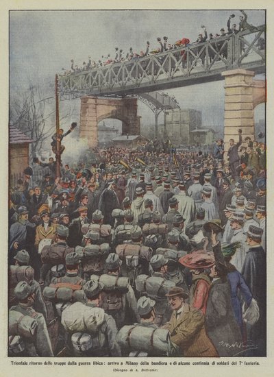 Triumphal Return of the Troops from the Libyan War, Arrival in Milan of the Flag and Some by Achille Beltrame
