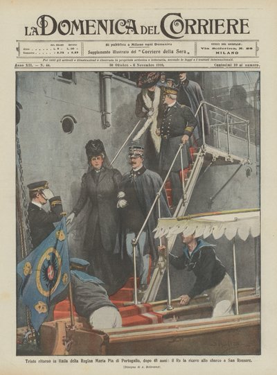 Sad Return to Italy of Queen Maria Pia of Portugal After 48 Years, the King Receives Her at... by Achille Beltrame