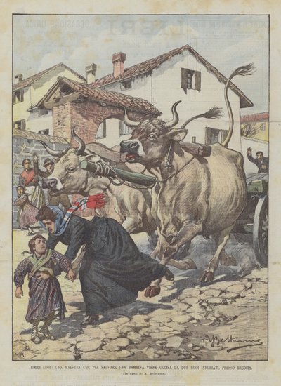 Humble Heroes, A Teacher Killed by Two Enraged Oxen While Saving a Girl Near Brescia by Achille Beltrame